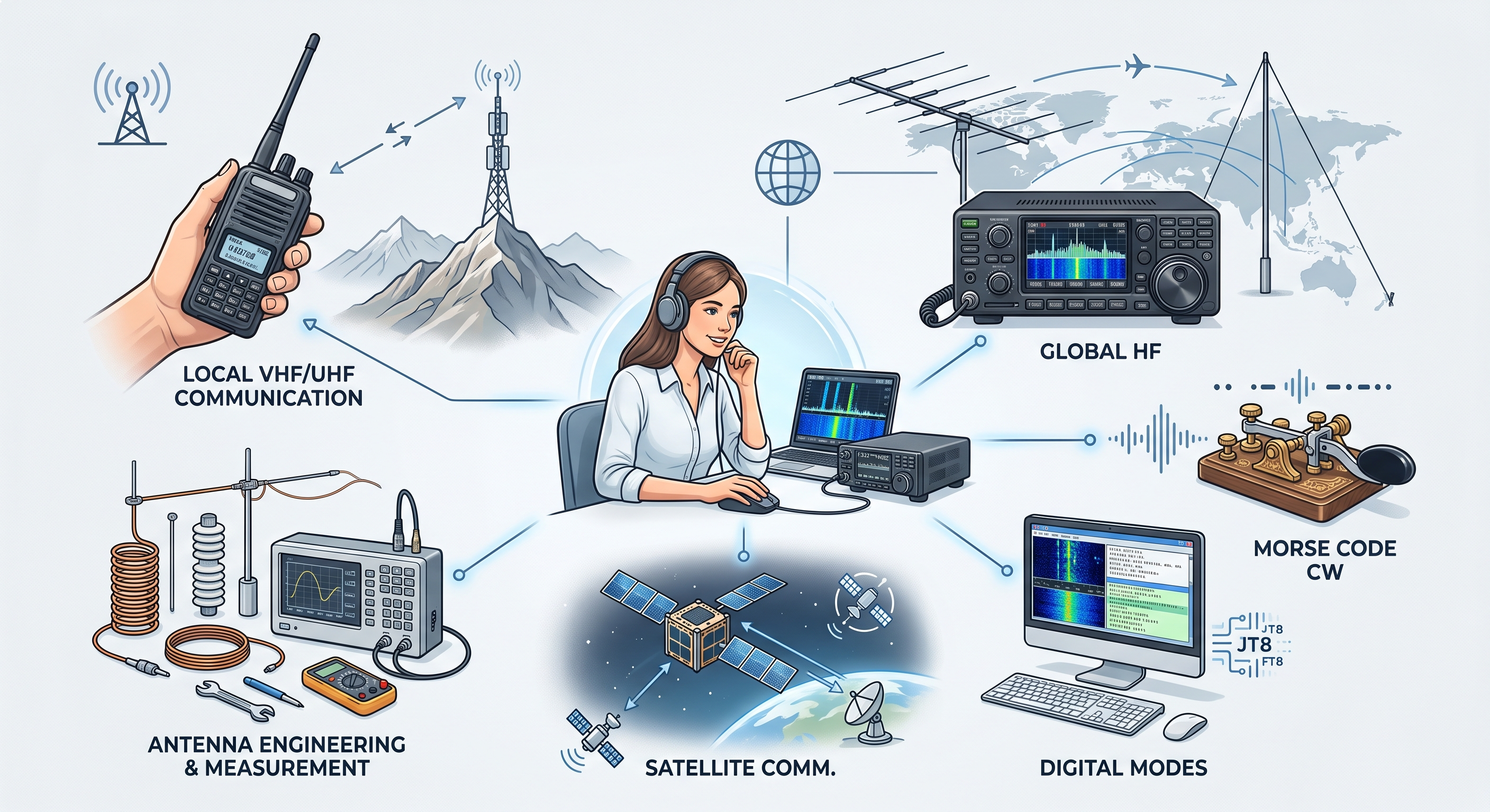 Amatör telsizcilikte VHF UHF HF röle Morse dijital mod ve uydu haberleşmesi